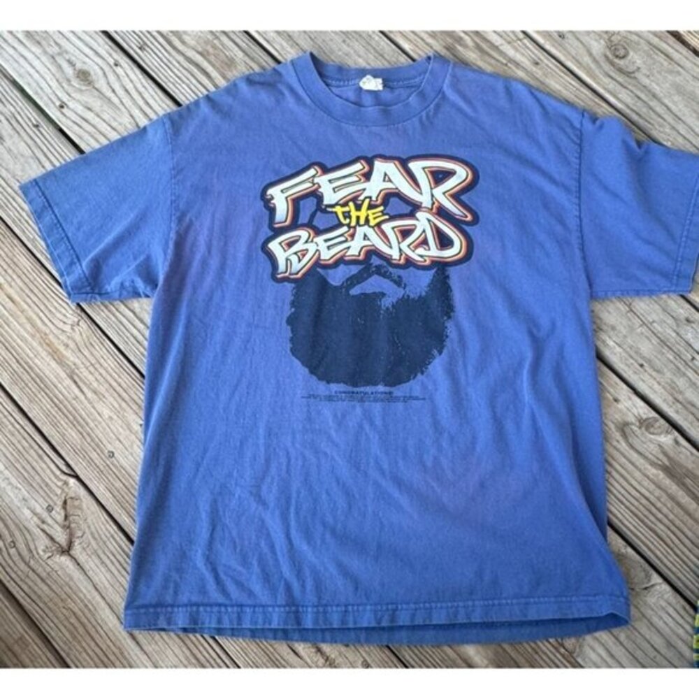 Fear The Beard James Harden T Shirt Men's Large Blue Tee Shirt‎ Alstyle |E1